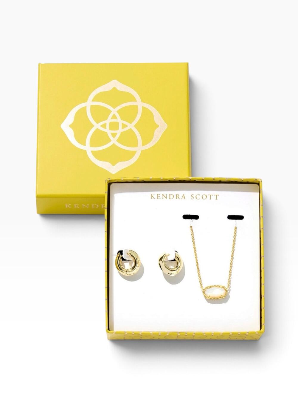 Kendra Scott Elisa Necklace & Gold Mikki Huggie Earring Set Mother-of-Pearl
